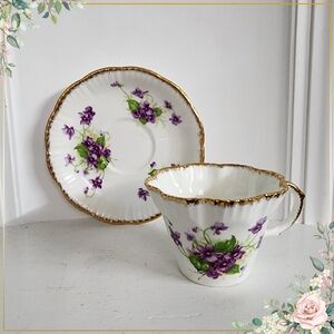 Salisbury Bone China England Tea Cup and Saucer Devonshire Violets Pattern